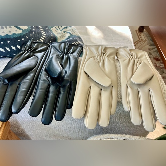 Two sets of faux leather unisex gloves, black and beige, size Medium never worn - Picture 11 of 16